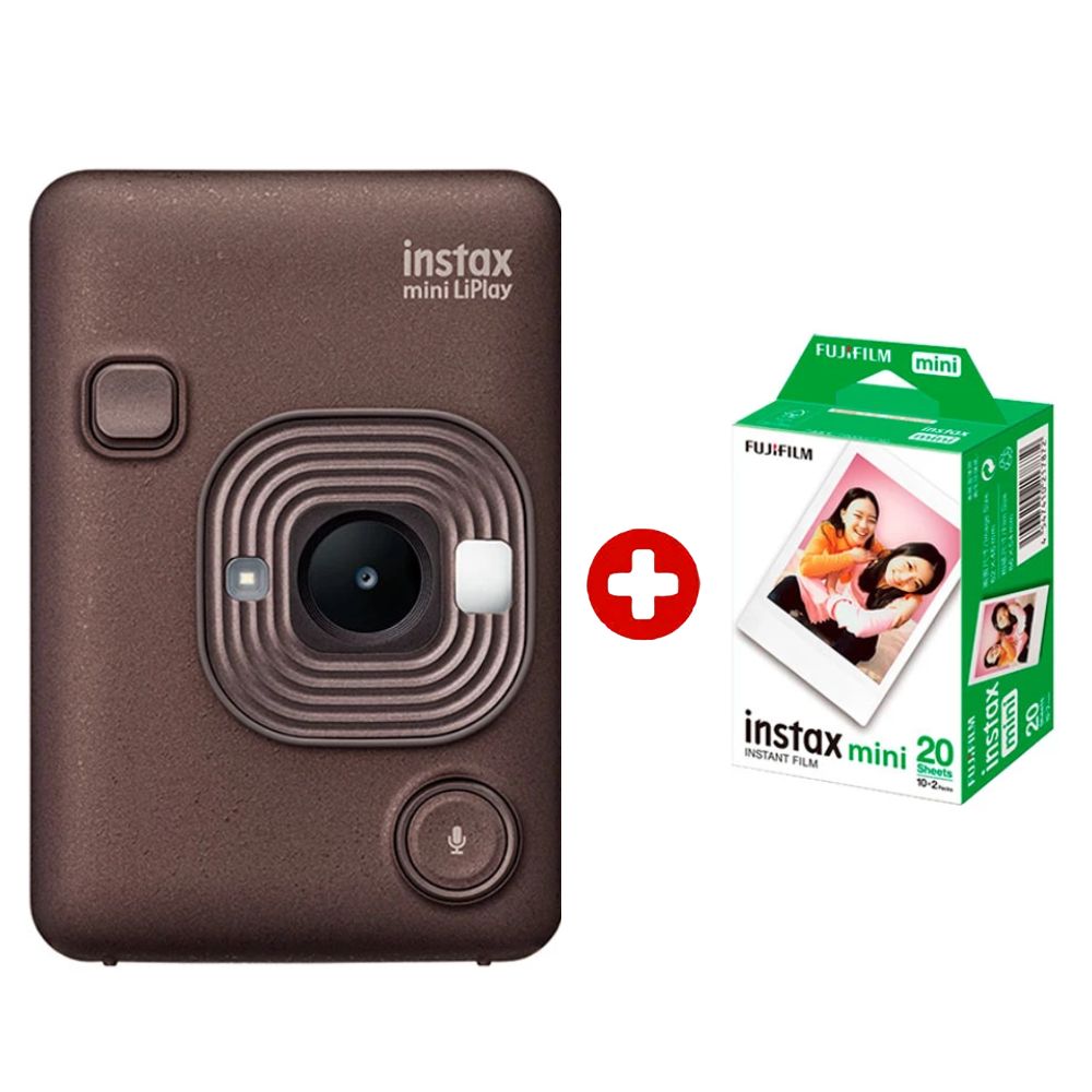 Cámara Fujifilm Instax Mini LiPlay Bronze + película x20, impresión desde smartphone, audio QR, filtros y marcos